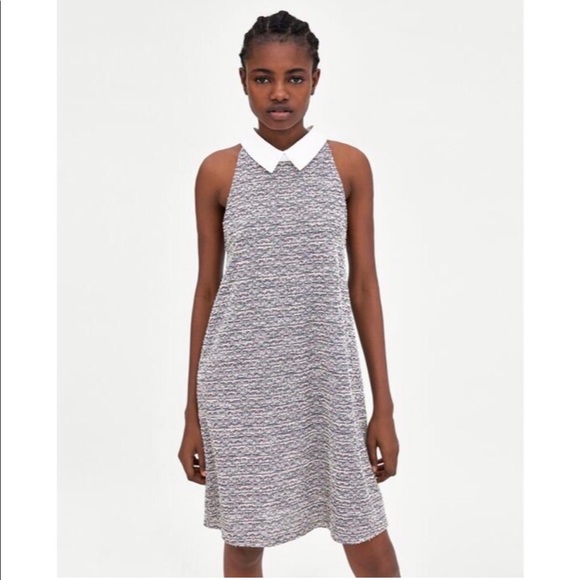 Zara Tweed Collared Halter-Neck Shift Dress, size Small - Picture 1 of 10